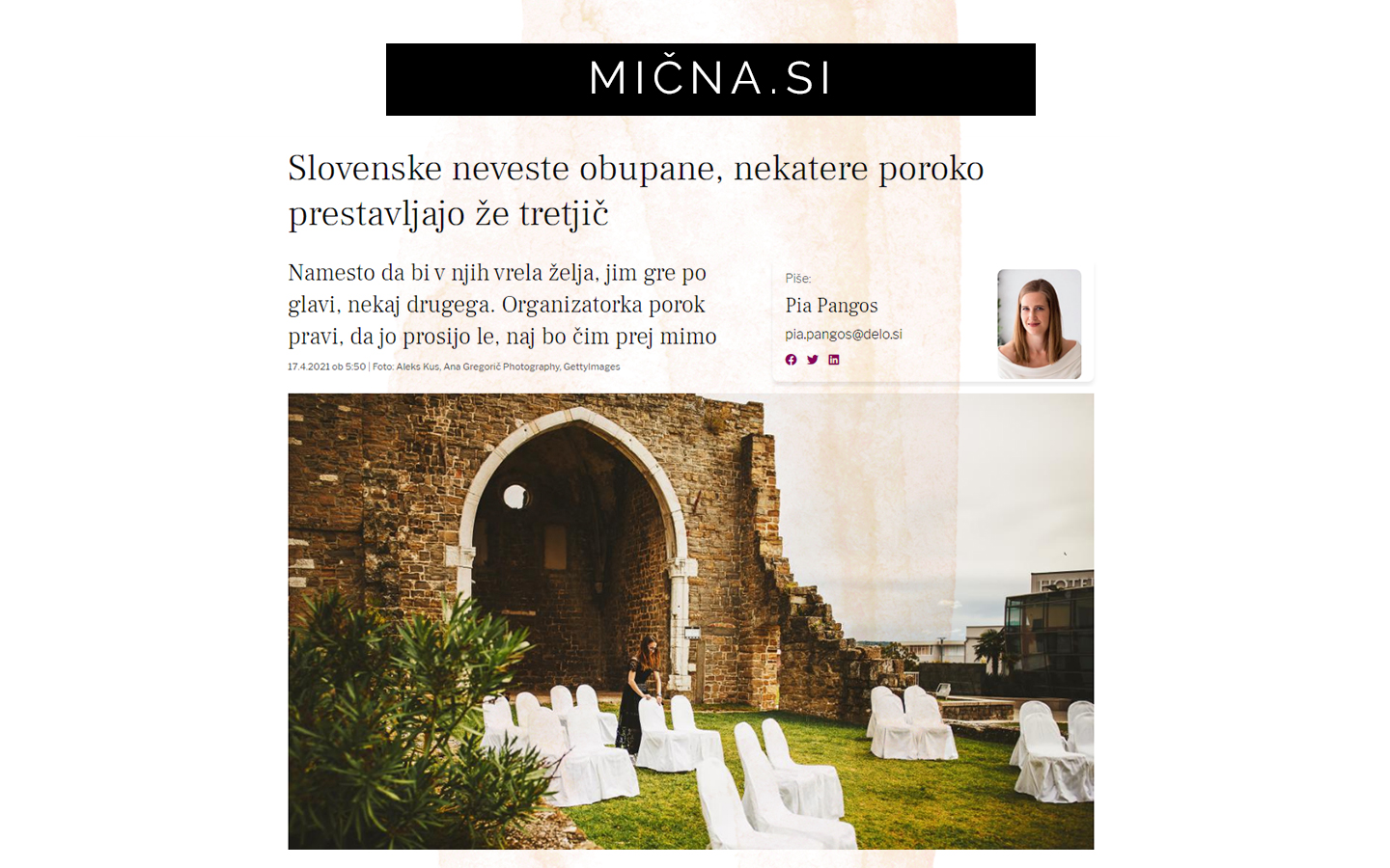 Organizatorka porok Petra Starbek pove: "Slovenske neveste obupane, nekatere poroko prestavljajo že tretjič."