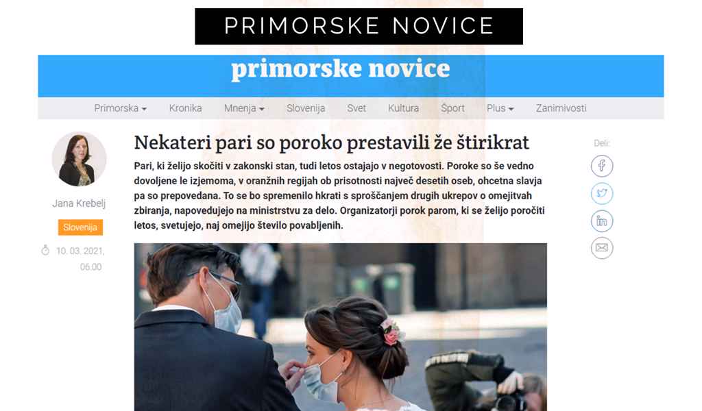 Organizatorka porok spregovori o prestavljanju porok v letu 2020 zaradi kovida.